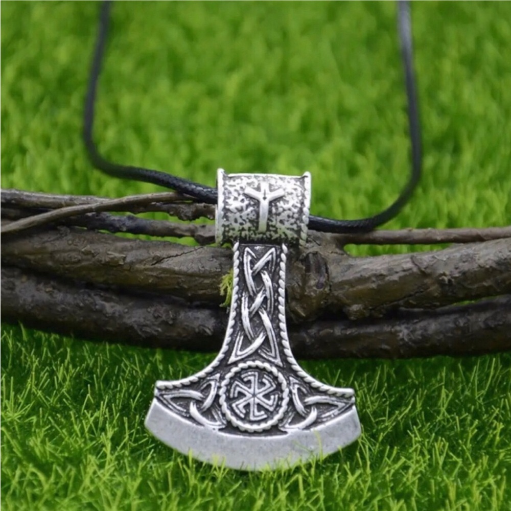 Silver Viking Axe Pendant Necklace for Men - Norse Celtic Design